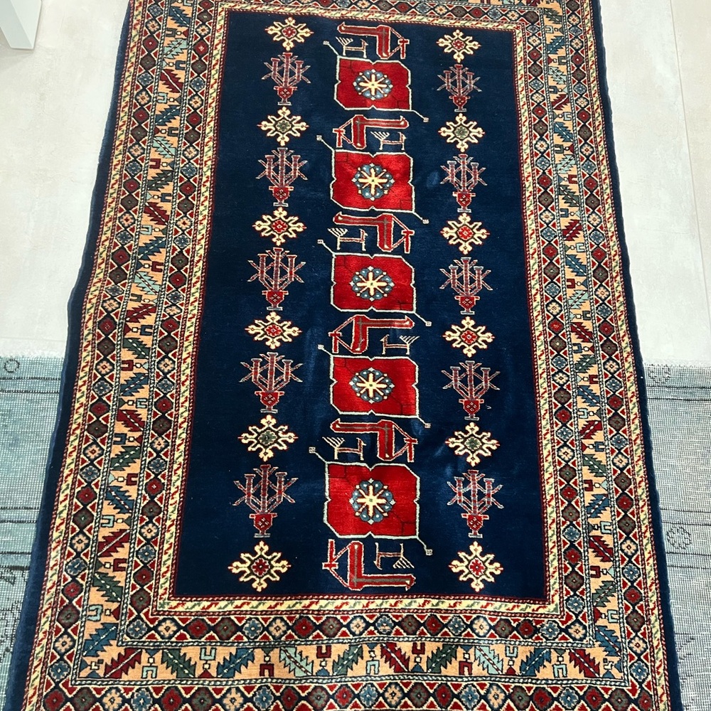 Vintage hand knotted Geometric Pattern Rug